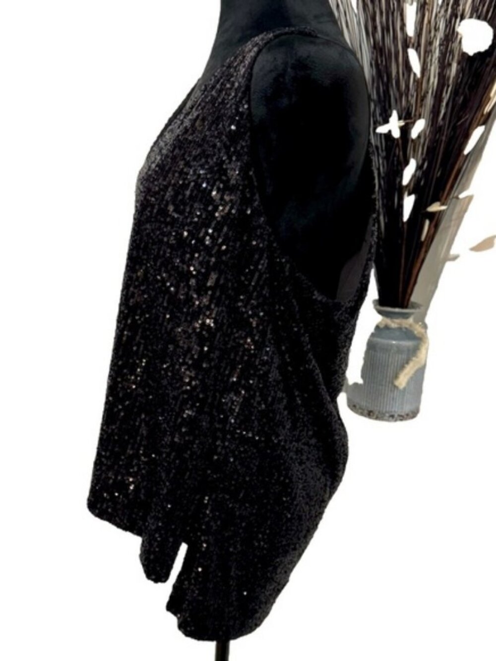 Gianni Bini Black Sequin Draped Back Tank Top Large Holiday Party - Picture 4 of 10